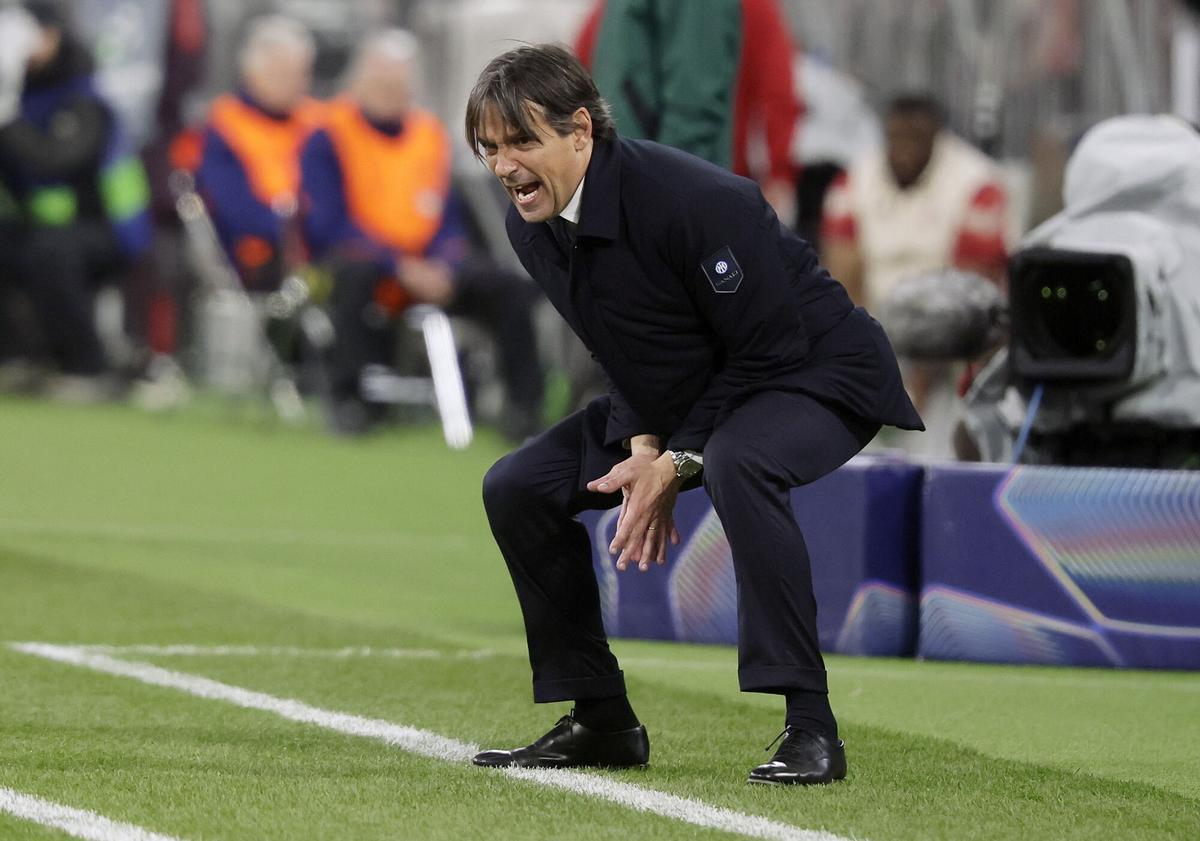 Simone Inzaghi se enfada durante el Bayern-Inter disputado en Múnich.