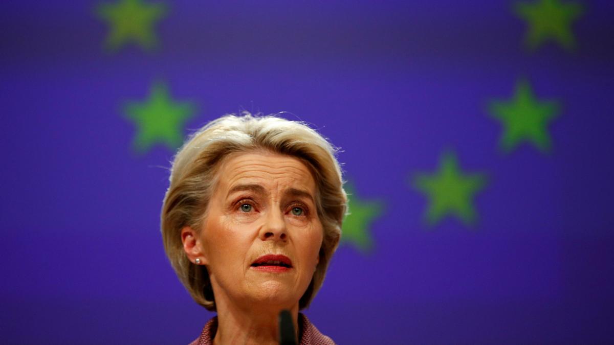 La presidenta de la Comisión Europea, Ursula von der Leyen, este jueves durante la comparecencia sobre el G-20 y la COP26.