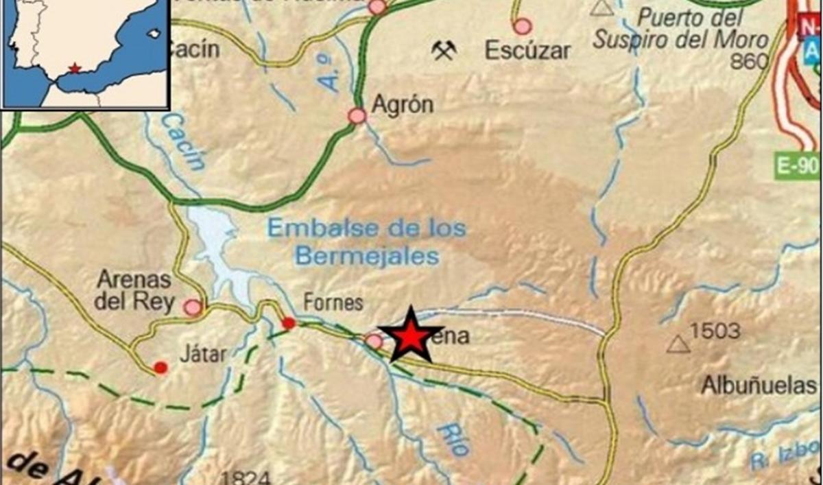 Epicentro del terremoto sentido este viernes en las provincias de Málaga y Granada