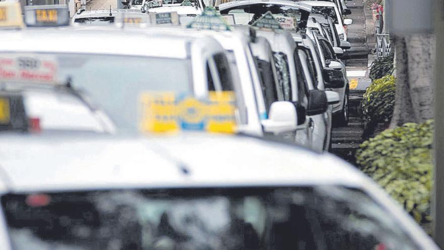 Una caravana de taxis por una avenida de Santa Cruz de Tenerife.