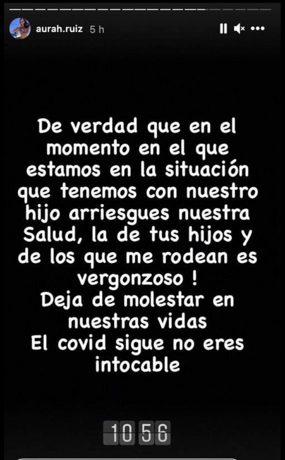 Aurah Rodríguez publica una historia en Instagram tras saberse que Jesé Rodríguez ha dado positivo por covid.