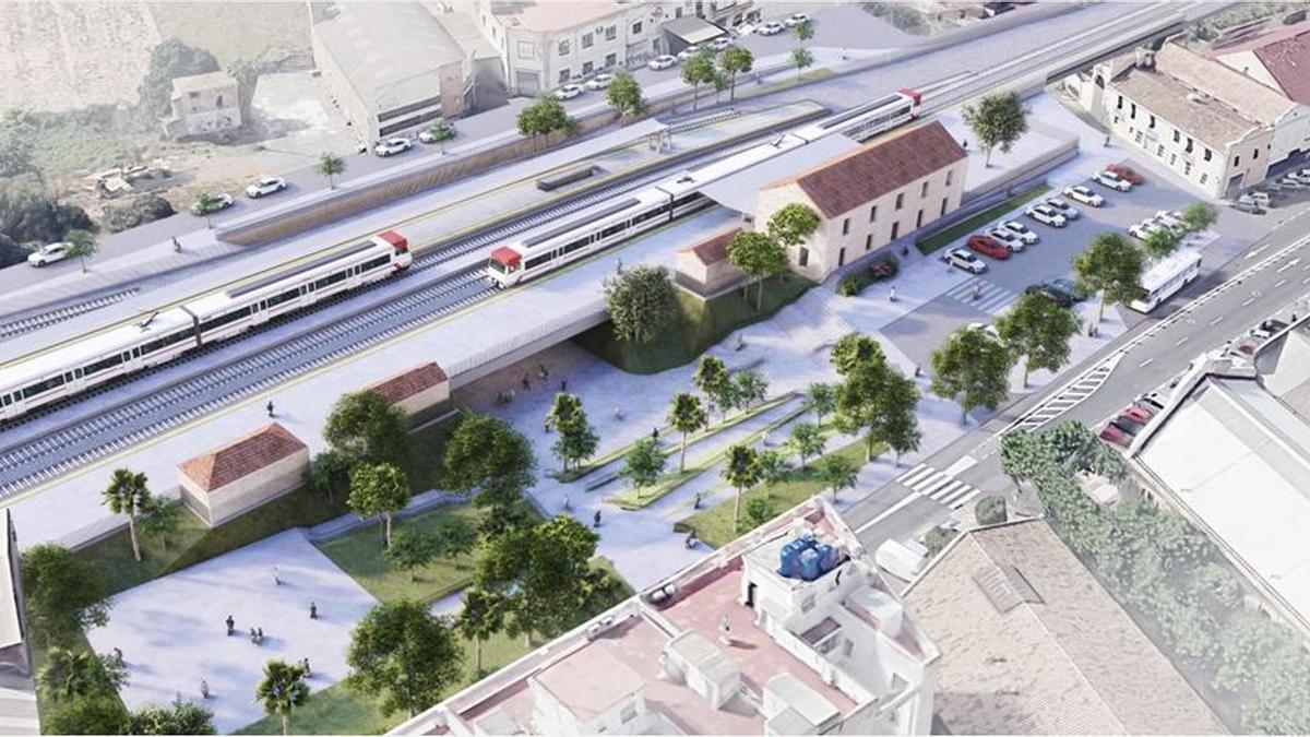 Imagen de la zona verde y paso inferior por la que apueusta Adif para permeabilizar la vía del tren a su paso por Vila-real.