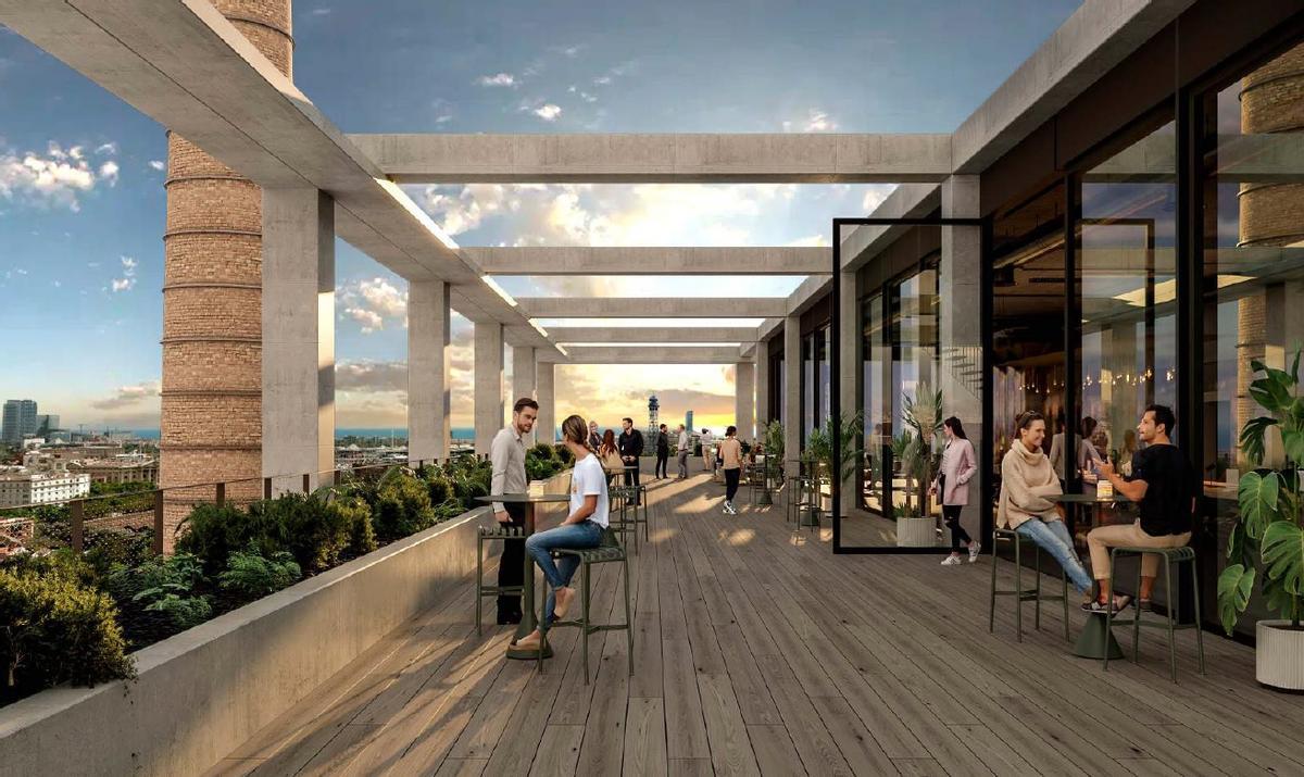 La azotea del futuro edificio de oficinas de las Tres Xemeneies, en Barcelona.