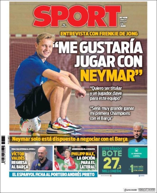 Portada de Sport del 20 de julio de 2019