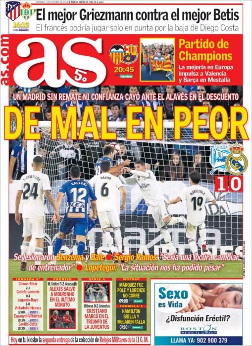 Portada AS domingo 7 de octubre de 2018