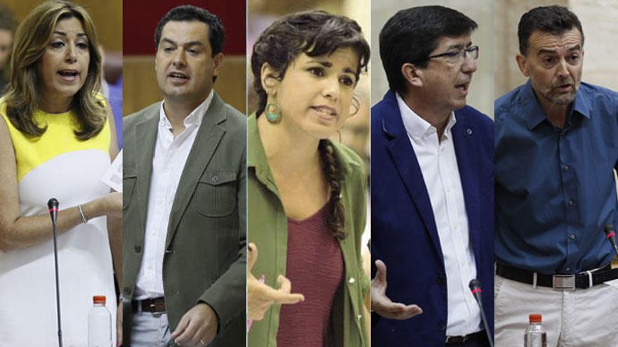 Díaz (PSOE), Moreno (PP), Rodríguez (Podemos), Marín (Cs) y Maillo (IU).
