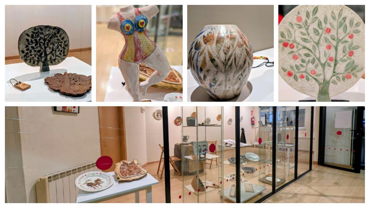 Detalle de varias de las obras y vista general de la sala de la muestra.