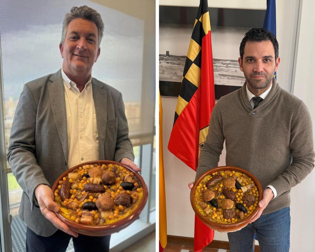 Martínez Mus y Sagredo con elperol de "rossejat" de San Blai.