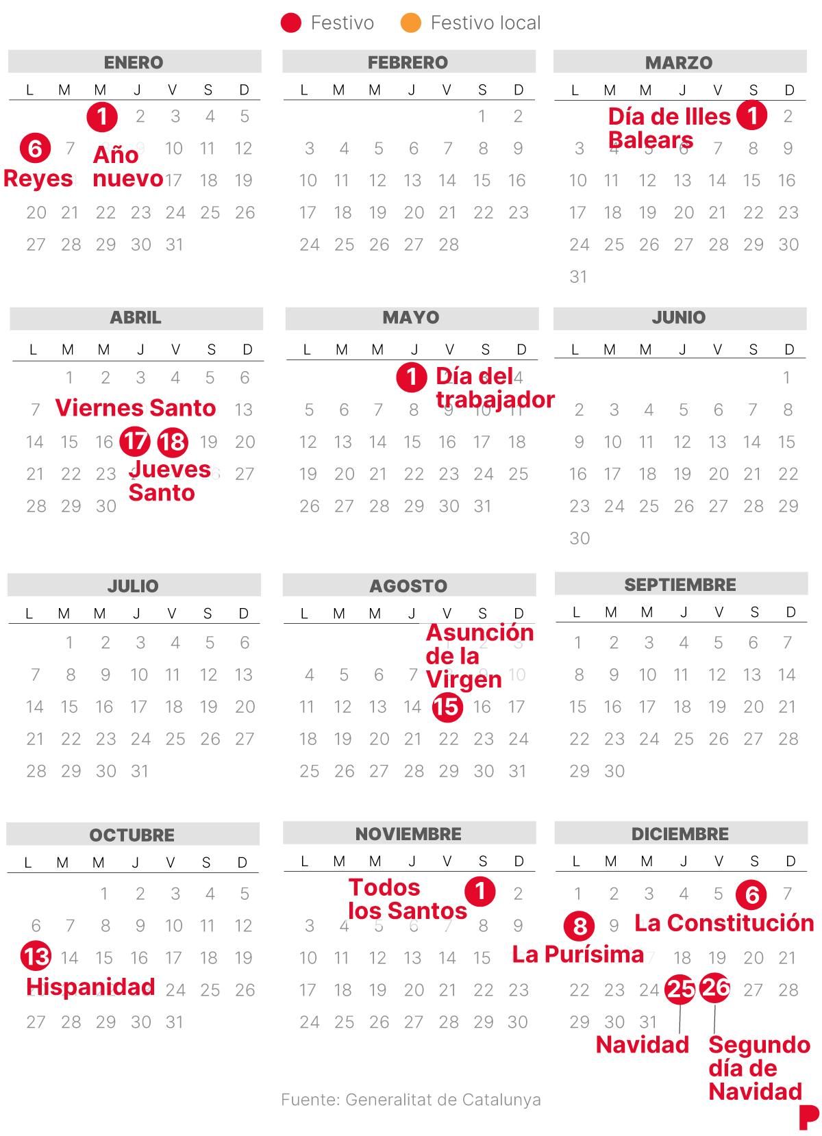 Calendario Laboral de Illes Barlears 2025