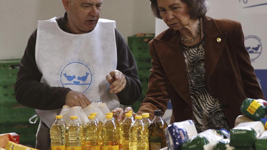 La Reina Sofía en su visita al Banco de Alimentos de Madrid. // Fernando Alvarado