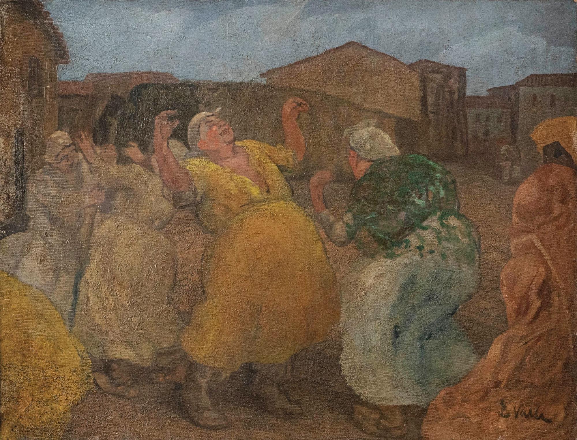 Evaristo Valle, Carnavalada en Cimadevilla,  c. 1920, repintado c. 1923.  Óleo sobre lienzo, 79,5 x 104 cm. Reino Unido, colección particular. 
