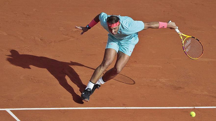 Nadal, en una acció del partit de vuitens de final d&#039;ahir davant Korda.