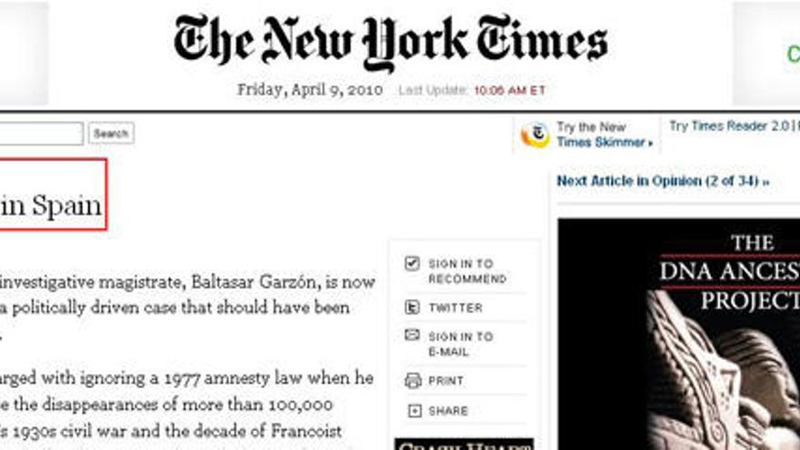 The New York Times sale en defensa del juez Garzón