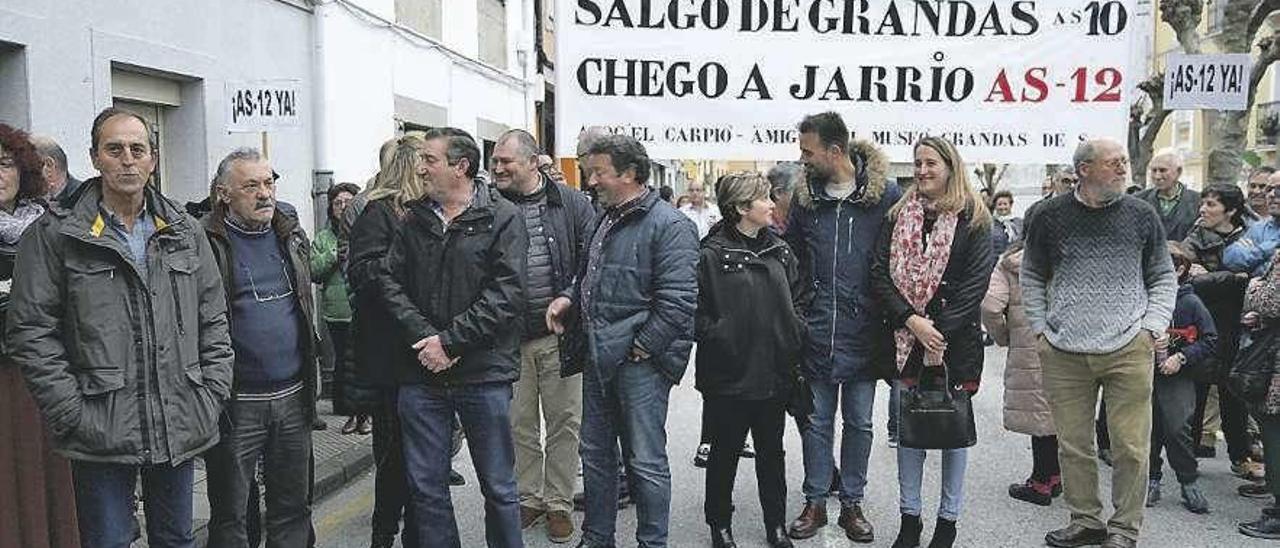 Concejales y representantes de los municipios del alto Navia en una manifestación en Boal.