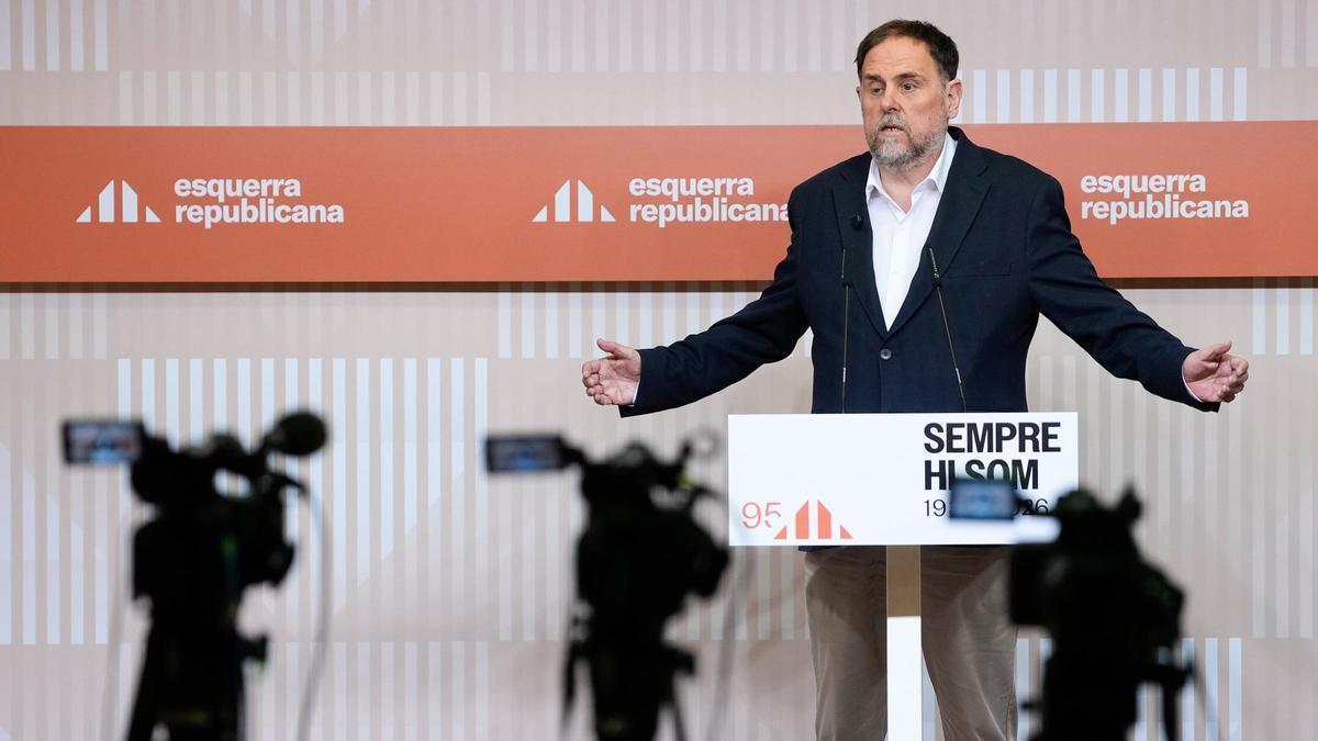 El presidente de ERC, Oriol Junqueras, el miércoles explicando su acuerdo con el Govern.