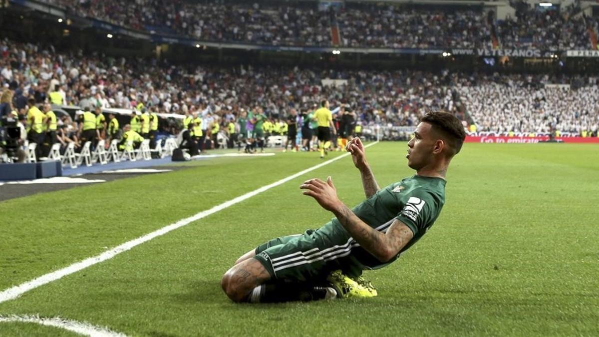 Tonny Sanabria celebra el gol de la victoria en el Bernabéu.