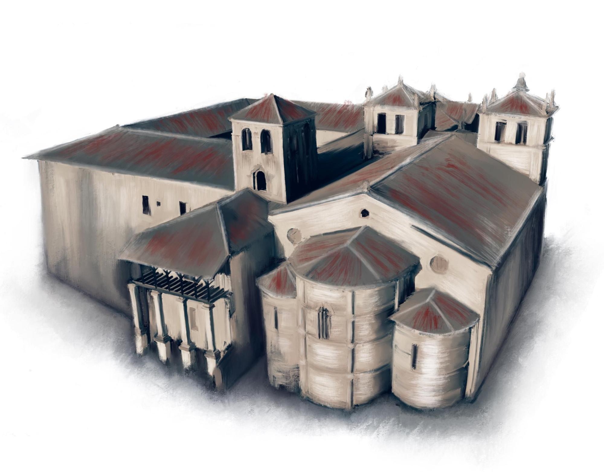 Dibujo de las primeras ampliaciones del monasterio
