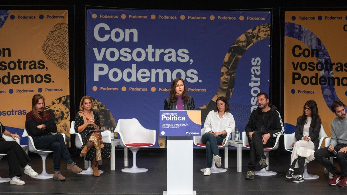 Ione Belarra durante su intervención en la Conferencia Política de Podemos.