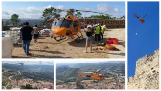 Vídeo: Un helicóptero traslada materiales al Castillo de Morella para unas obras de rehabilitación