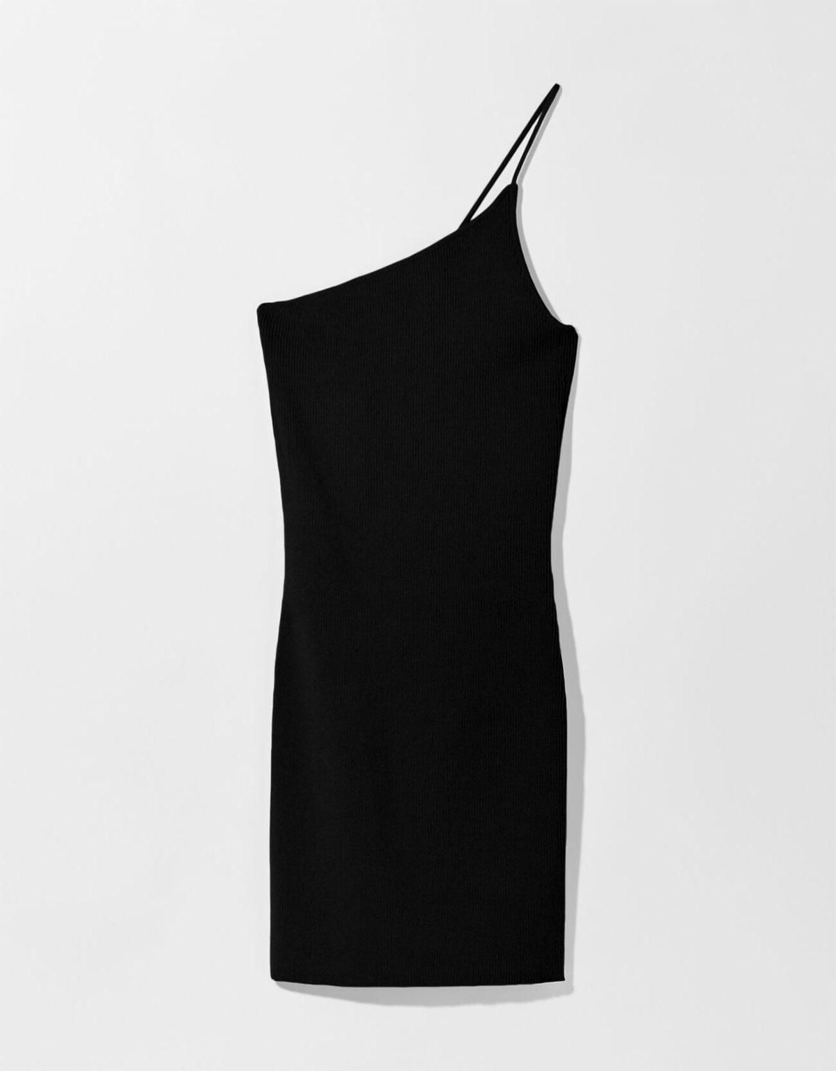 Vestido asimétrico negro Bershka