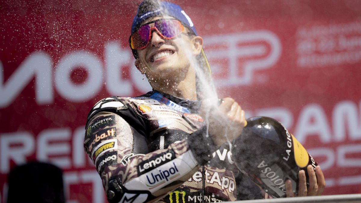 Marc Márquez (Ducati) celebra su victoria en el GP de Italia, celebrado hoy en Mugello.