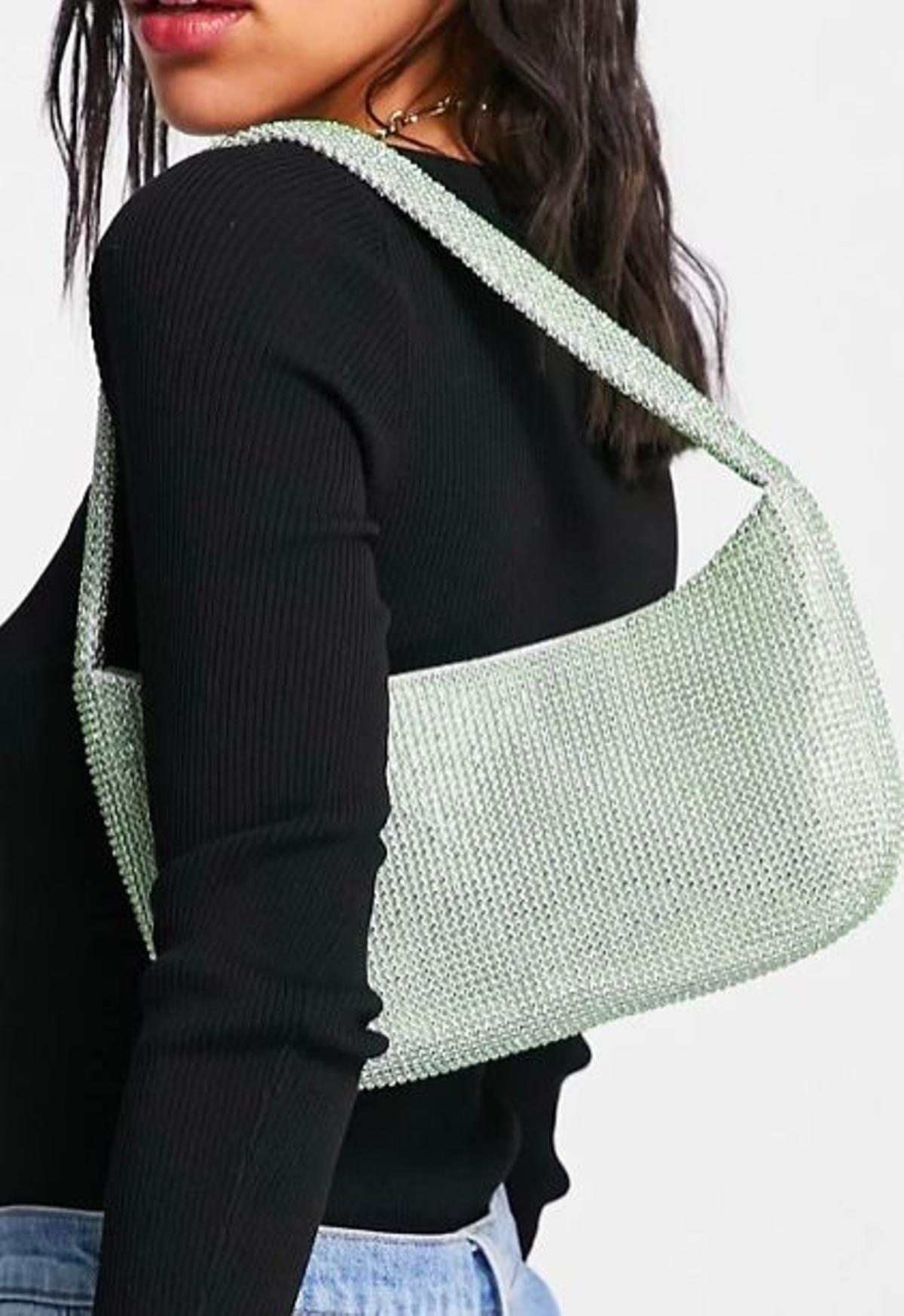 Bolso de hombro con diseño de strass verde de estilo años 90 de ASOS DESIGN