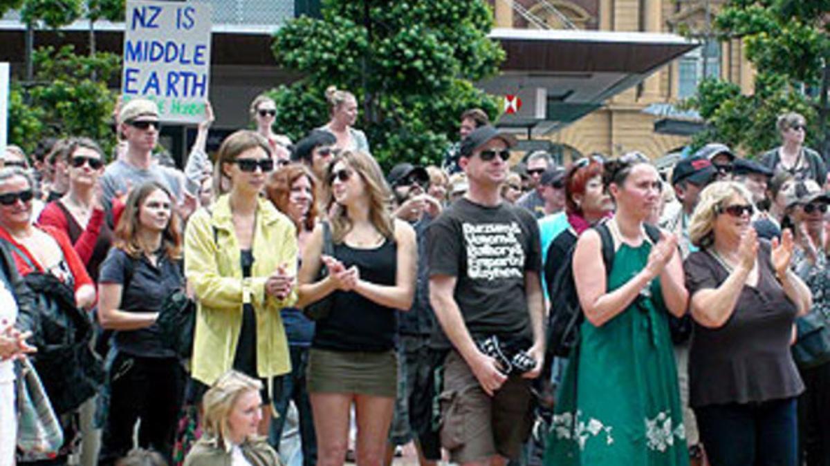 Manifestación en apoyo a Peter Jackson en Auckland