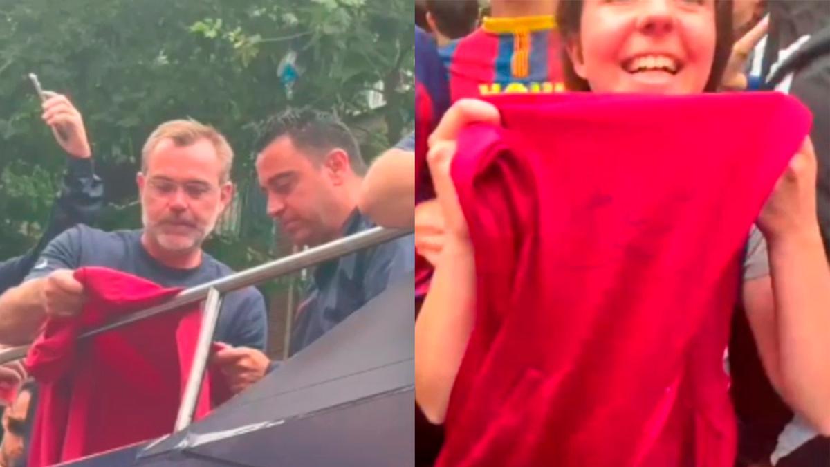 ¡Xavi cumple el sueño de esta chica firmándole la camiseta durante la rúa!