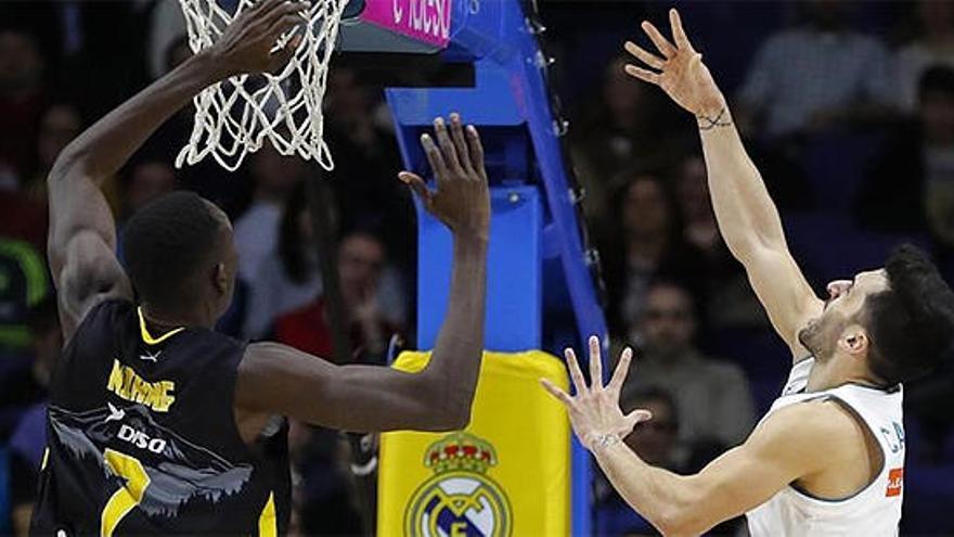 Campazzo entra a canasta en una acción del partido.