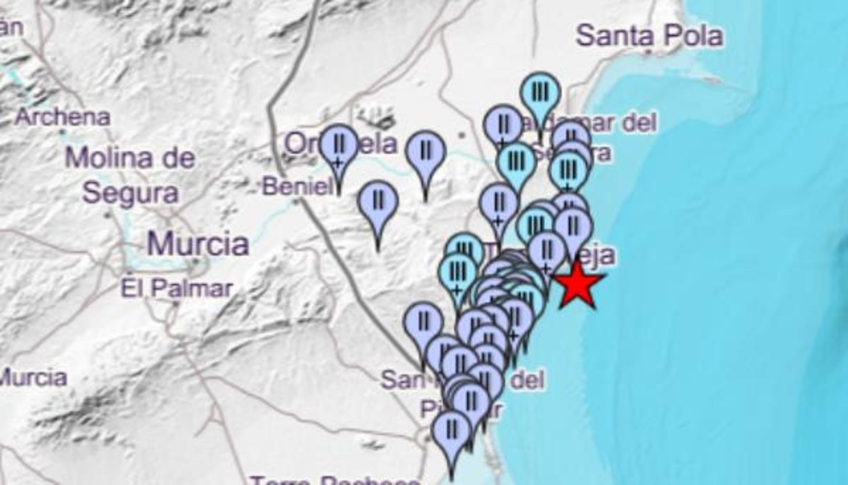 Mapa de zonas en las que se han sentido el terremoto