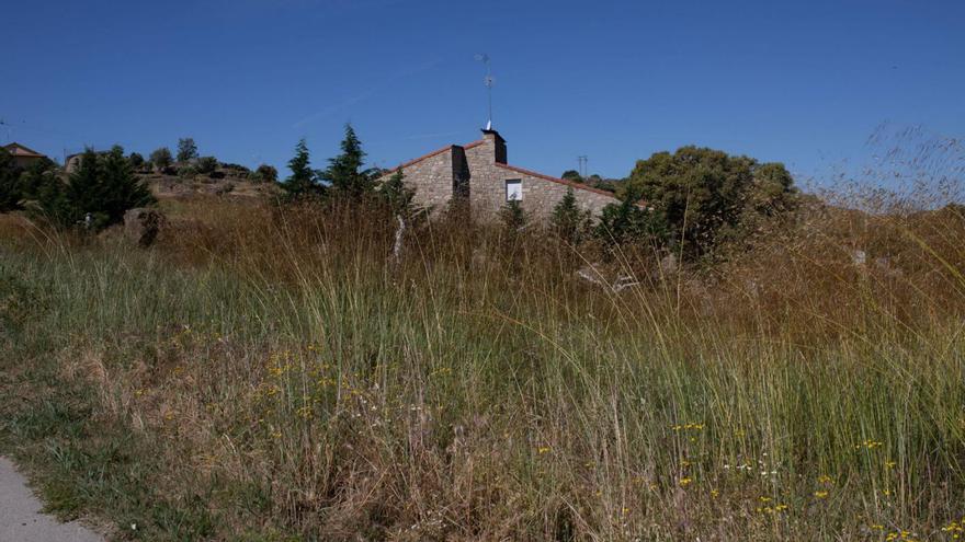 Solar lleno de maleza con una casa al fondo, al lado de la ronda de Fermoselle. | Ana Burrieza