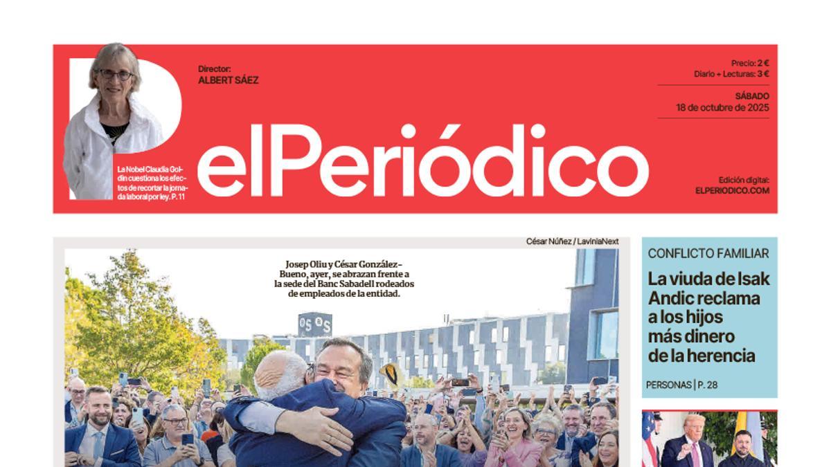La portada de EL PERIÓDICO del 18 de octubre de 2025