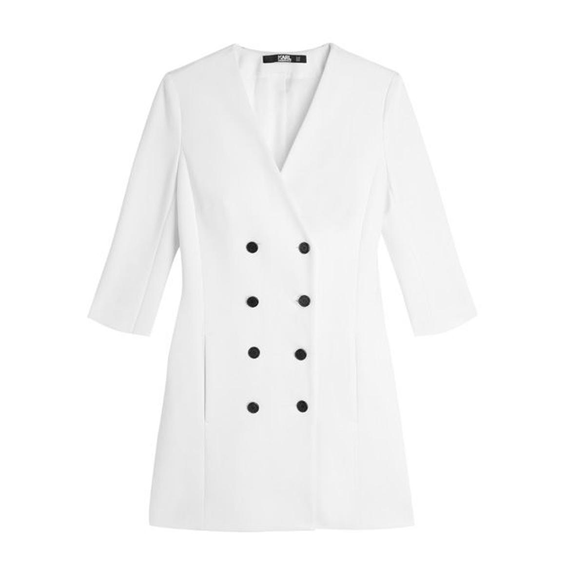 Vestido blazer de punto blanco con doble botonadura, de Karl Lagerfeld