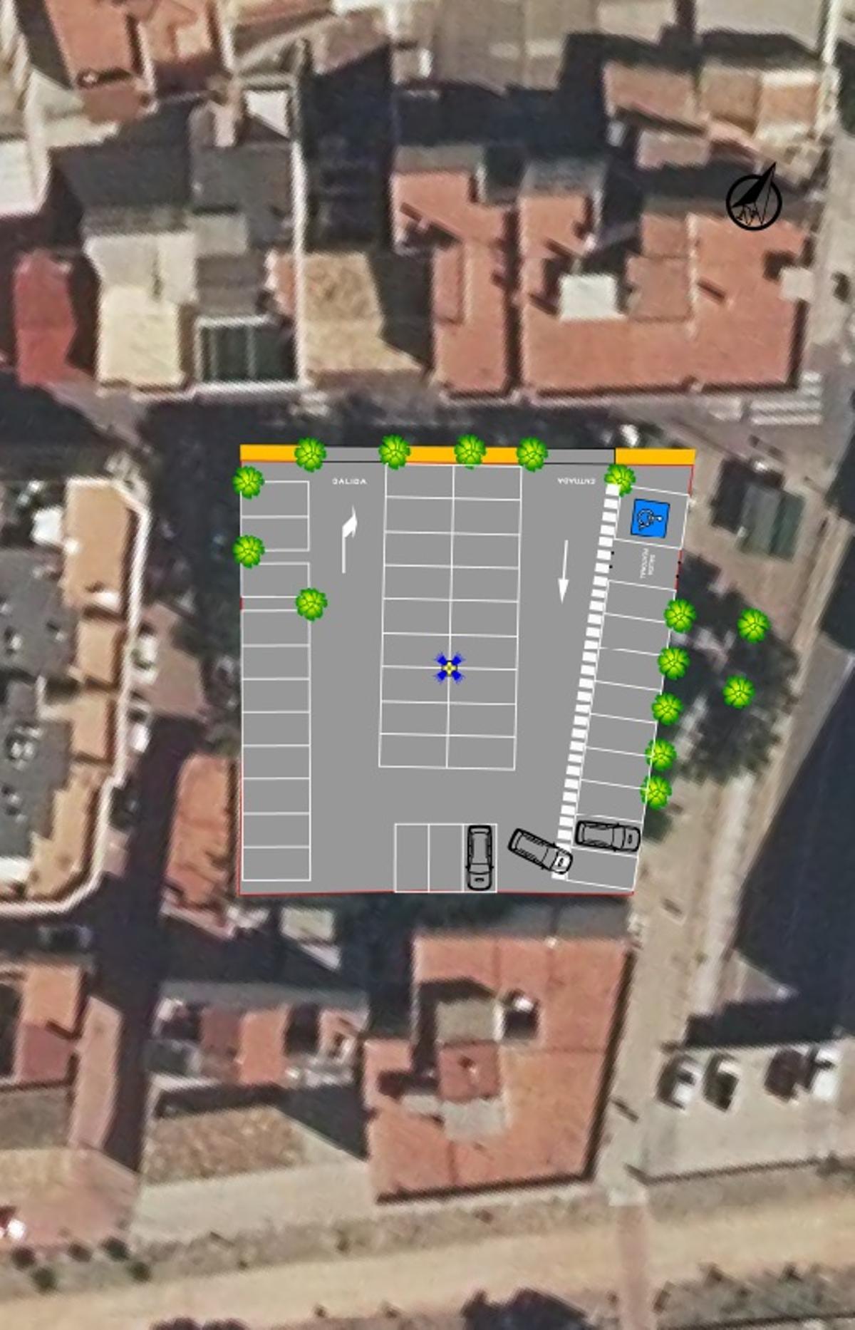 Plano del parking de conexión en Beniaján, en las antiguas escuelas en la calle Fabián Escribano