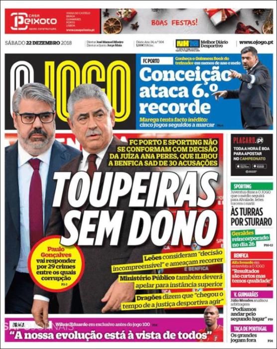 Portada O JOGO sábado 22 diciembre 2018