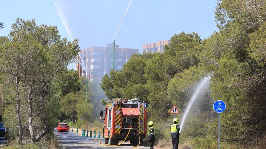 Simulacro de incendio con los nuevos cañones de agua en El Saler