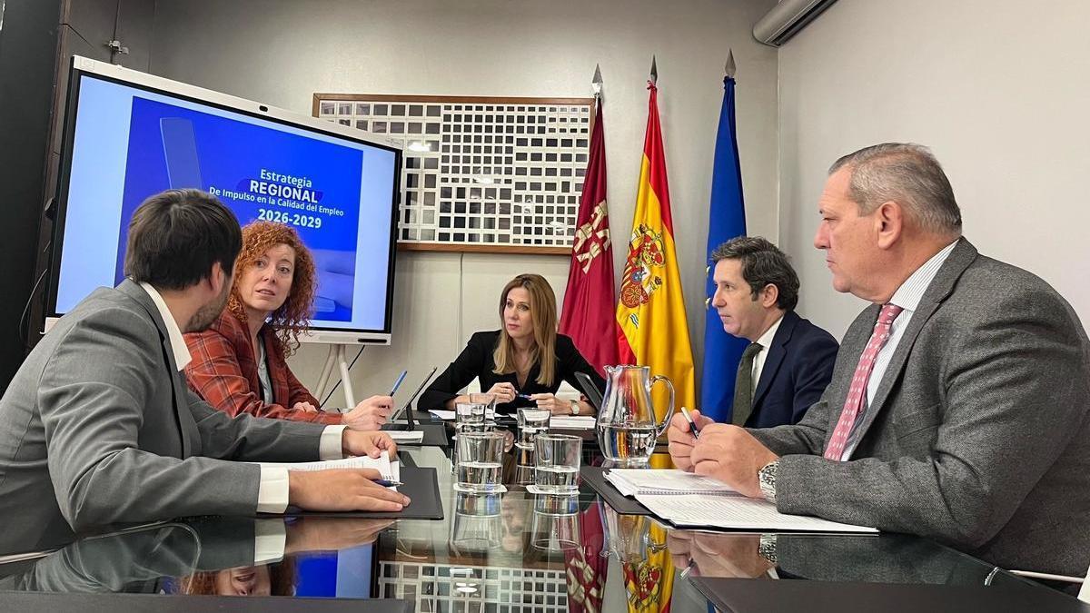Reunión sobre la estrategia en la que participó la consejera López Aragón, este lunes.