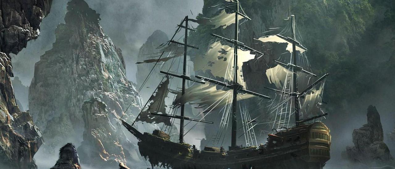 Recreación del mítico barco fantasma “El holandés errante” .
