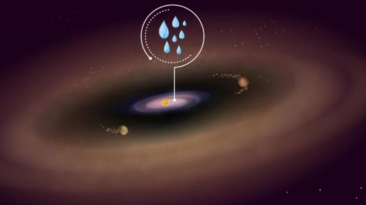 Recreación artística del disco protoplanetario PDS 70: JWST detectó agua en la zona interior, donde normalmente se forman los planetas terrestres.