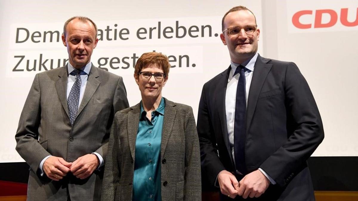 De izquierda a a derecha Friedrich Merz, Annegret Kramp-Karrenbauer y Jens Spahn.