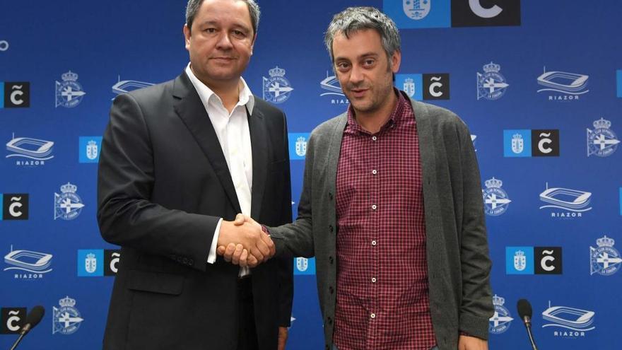 El presidente del Deportivo Tino Fernández y el alcalde de A Coruña Xulio Ferreiro.