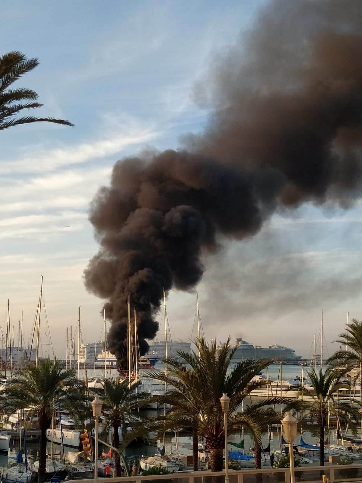 Arde un catamarán en el puerto de Palma