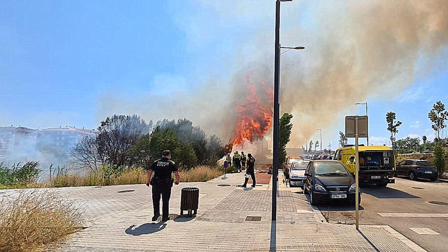 16 dotacions d'emergències intervenen en l'extinció d'un incendi en una zona verda fora del nucli urbà de Blanes