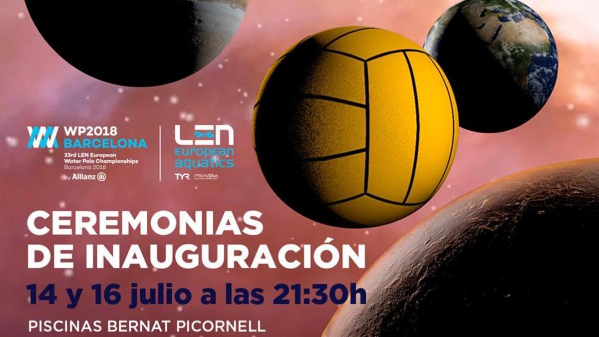 Cartel de la ceremonia inaugural de los Campeonatos de Europa de waterpolo Barcelona 2018