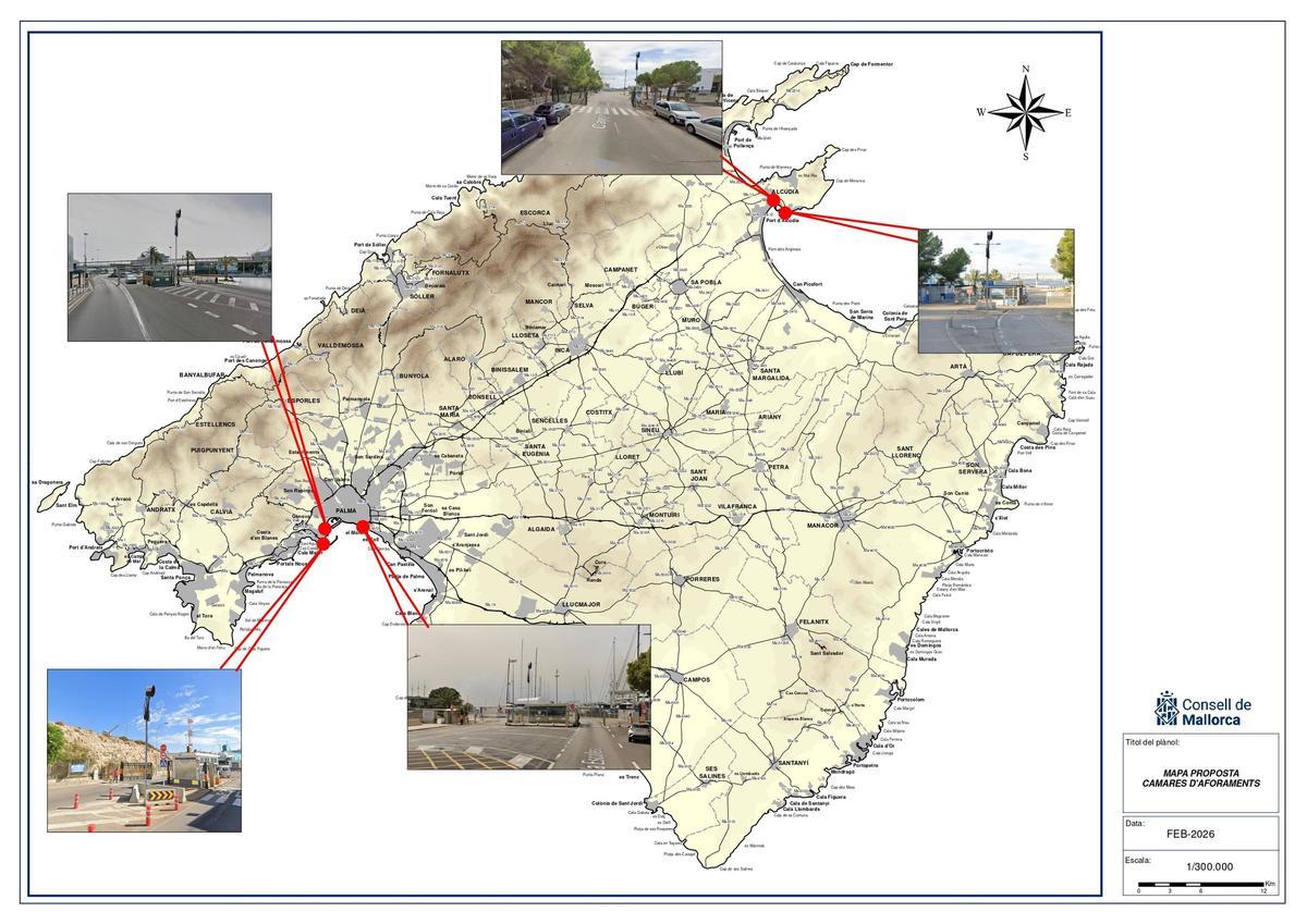 Puntos de los puertos de Palma y Alcúdia en el que se instalarán las cámaras.