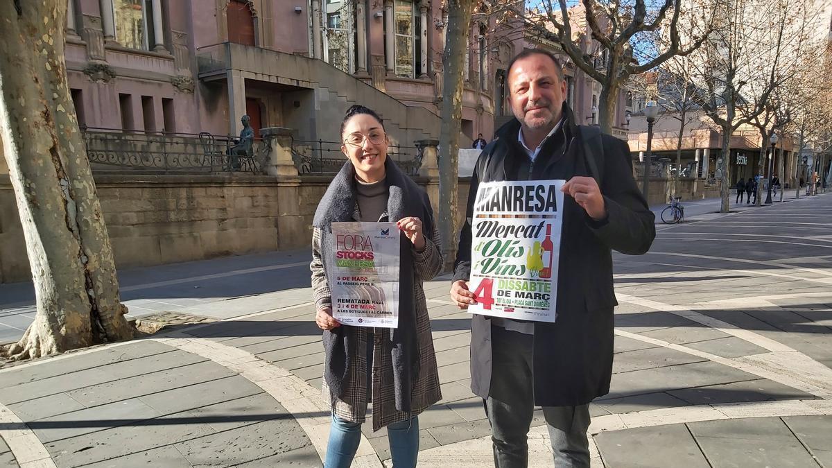 Tània Infante, presidenta de la UBIC-Manresa Comercial, i Albert Finestres, del Mercat d'Oli i Vins