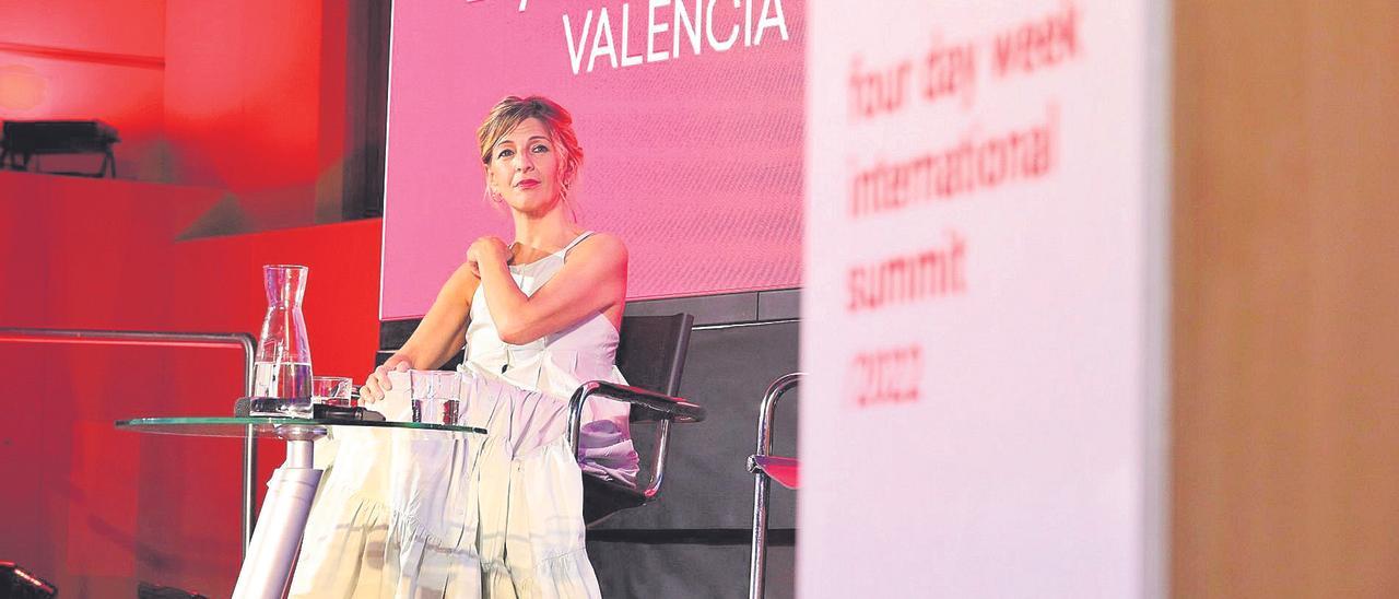 La vicepresidenta del Gobierno y ministra de Trabajo, Yolanda Díaz, en un acto en València