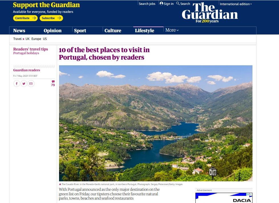 El artículo de The Guardian que expone su top diez de los mejores destinos lusos.