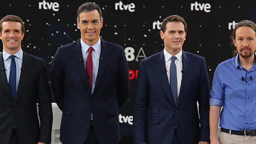 Pablo Casado, Pedro Sánchez, Albert Rivera y Pablo Iglesias.