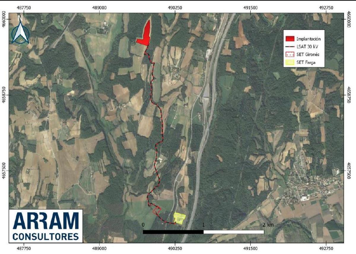 Mapa d'ubiació del projecte entre Vilademuls i Sant Julià de Ramis